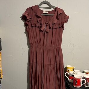 Universal Thread Mauve Ruffle-Trim Midi Dress